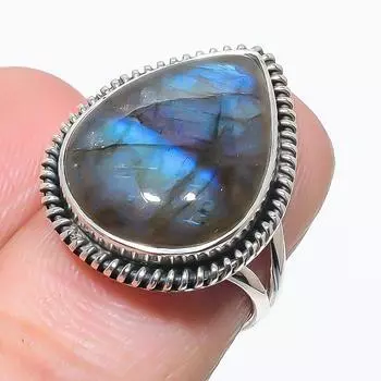 Natural Labradorite Gemstone Handmade 925 Solid Silver Jewelry Ring Size 6 t8t53