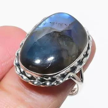 Natural Labradorite Gemstone Handmade 925 Solid Silver Jewelry Ring Size 8 q6Y14