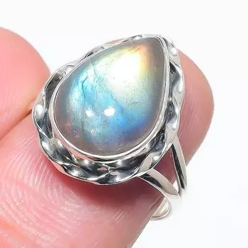 Natural Labradorite Gemstone Handmade 925 Solid Silver Jewelry Ring Size 7 R8Z46