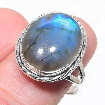Natural Labradorite Gemstone Handmade 925 Solid Silver Jewelry Ring Size 8 k9E42