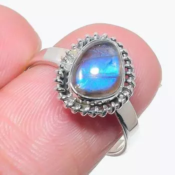 Natural Labradorite Gemstone Handmade 925 Solid Silver Jewelry Ring Size 7 r0n62