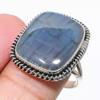 Natural Labradorite Gemstone Handmade 925 Solid Silver Jewelry Ring Size 9 R9r22