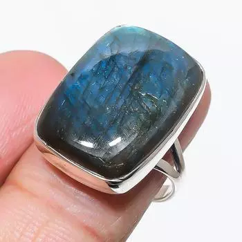 Natural Labradorite Gemstone Handmade 925 Solid Silver Jewelry Ring Size 8 f7G60