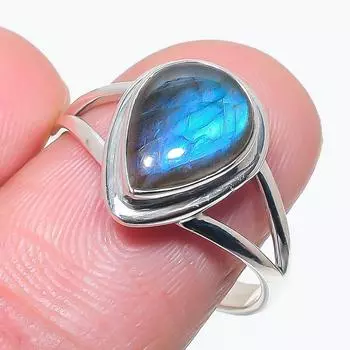 Natural Labradorite Gemstone Handmade 925 Solid Silver Jewelry Ring Size 9 R1Q19