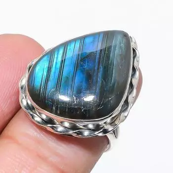 Natural Labradorite Gemstone Handmade 925 Solid Silver Jewelry Ring Size 7 B9S51