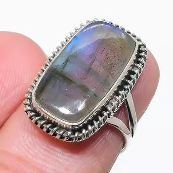 Natural Labradorite Gemstone Handmade 925 Solid Silver Jewelry Ring Size 6 u3F55