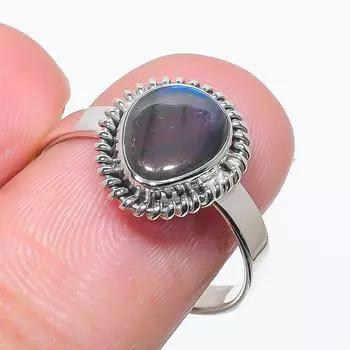 Natural Labradorite Gemstone Handmade 925 Solid Silver Jewelry Ring Size 9 n6Q45