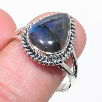 Natural Labradorite Gemstone Handmade 925 Solid Silver Jewelry Ring S.8.5 a7H29