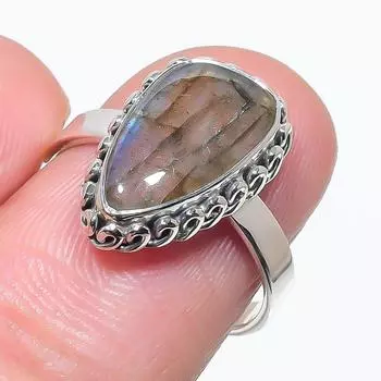 Natural Labradorite Gemstone Handmade 925 Solid Silver Jewelry Ring Size 7 W4y82
