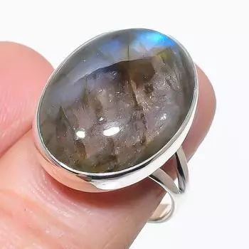 Natural Labradorite Gemstone Handmade 925 Solid Silver Jewelry Ring Size 8 q5q54