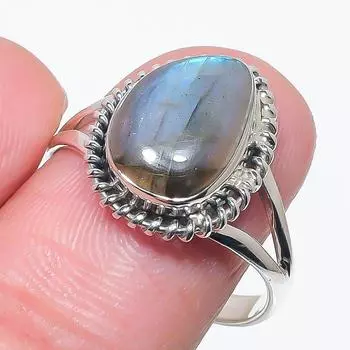 Natural Labradorite Gemstone Handmade 925 Solid Silver Jewelry Ring Size 10 k7m58