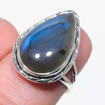 Natural Labradorite Gemstone Handmade 925 Solid Silver Jewelry Ring Size 6 T3E56