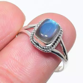 Natural Labradorite Gemstone Handmade 925 Solid Silver Jewelry Ring Size 8 c1o48