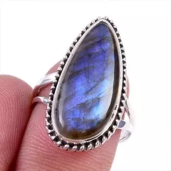 Natural Labradorite Gemstone Handmade 925 Solid Silver Jewelry Ring Size 7 C5C56