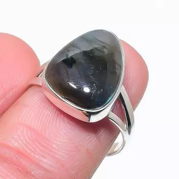 Natural Labradorite Gemstone Handmade 925 Solid Silver Jewelry Ring Size 8 E5L77
