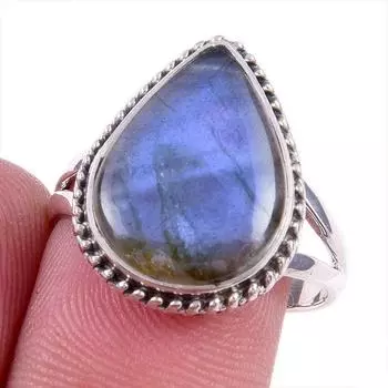 Natural Labradorite Gemstone Handmade 925 Solid Silver Jewelry Ring Size 8 y9A89