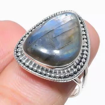 Natural Labradorite Gemstone Handmade 925 Solid Silver Jewelry Ring Size 8 w6d90