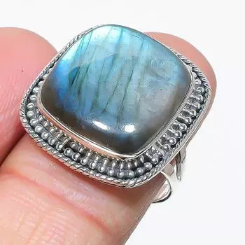 Natural Labradorite Gemstone Handmade 925 Solid Silver Jewelry Ring Size 8 n0Y19
