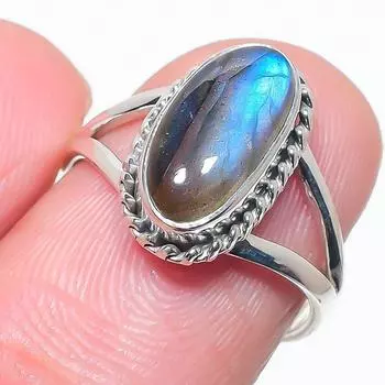 Natural Labradorite Gemstone Handmade 925 Solid Silver Jewelry Ring Size 7 G5k74