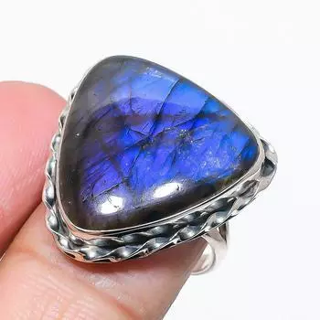 Natural Labradorite Gemstone Handmade 925 Solid Silver Jewelry Ring Size 9 N4a00
