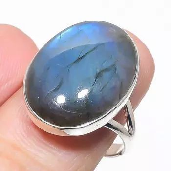 Natural Labradorite Gemstone Handmade 925 Solid Silver Jewelry Ring Size 9 p6F22