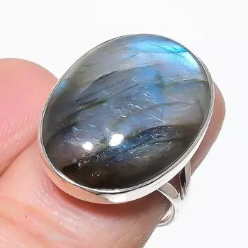 Natural Labradorite Gemstone Handmade 925 Solid Silver Jewelry Ring Size 7 s6E22