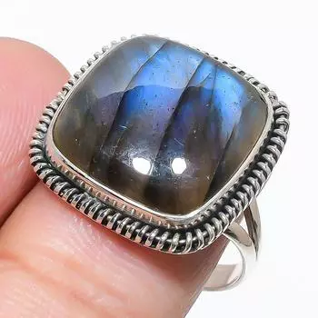 Natural Labradorite Gemstone Handmade 925 Solid Silver Jewelry Ring Size 10 g1C42