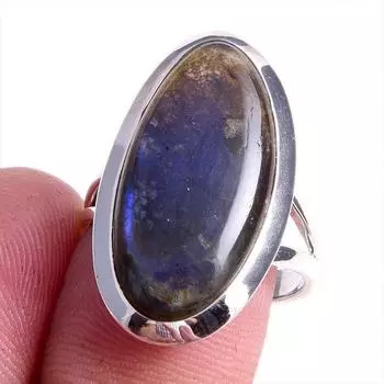Natural Labradorite Gemstone Handmade 925 Solid Silver Jewelry Ring Size 8 k3N97