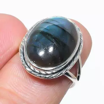 Natural Labradorite Gemstone Handmade 925 Solid Silver Jewelry Ring Size 6 u1p20