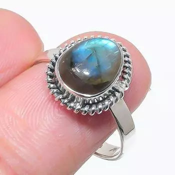 Natural Labradorite Gemstone Handmade 925 Solid Silver Jewelry Ring Size 9 W0S17