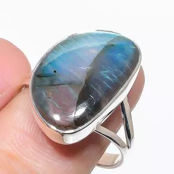 Natural Labradorite Gemstone Handmade 925 Solid Silver Jewelry Ring Size 10 W3i08