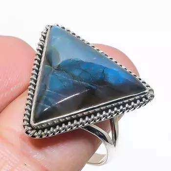 Natural Labradorite Gemstone Handmade 925 Solid Silver Jewelry Ring Size 10 g0n99