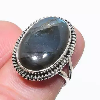 Natural Labradorite Gemstone Handmade 925 Solid Silver Jewelry Ring Size 6 f1t54