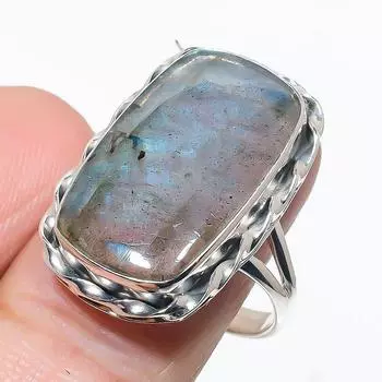Natural Labradorite Gemstone Handmade 925 Solid Silver Jewelry Ring Size 10 h2F38