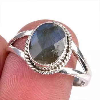 Natural Labradorite Gemstone Handmade 925 Solid Silver Jewelry Ring S.8.5 d2f94