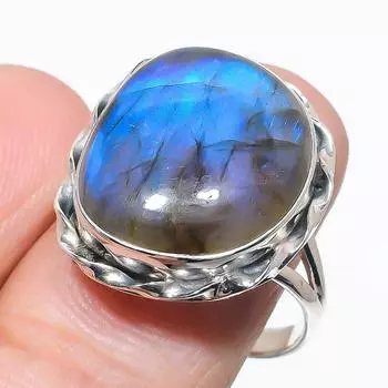 Natural Labradorite Gemstone Handmade 925 Solid Silver Jewelry Ring Size 10 L7t49