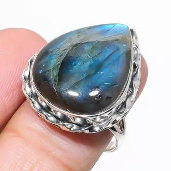 Natural Labradorite Gemstone Handmade 925 Solid Silver Jewelry Ring Size 9 u1I85