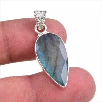 Natural Labradorite Gemstone Handmade 925 Solid Silver Gift Pendant 1.25 j5E86