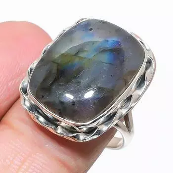 Natural Labradorite Gemstone Handmade 925 Solid Silver Jewelry Ring Size 9 p0N08