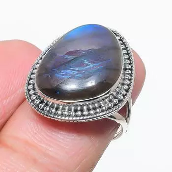 Natural Labradorite Gemstone Handmade 925 Solid Silver Jewelry Ring Size 7 w1q71