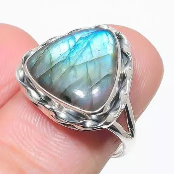 Natural Labradorite Gemstone Handmade 925 Solid Silver Jewelry Ring Size 7 p2A13