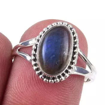 Natural Labradorite Gemstone Handmade 925 Solid Sterling Silver Ring Size 7 Y8G97