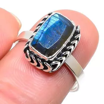Natural Labradorite Gemstone Handmade 925 Solid Sterling Silver Ring Size 9 N8e60