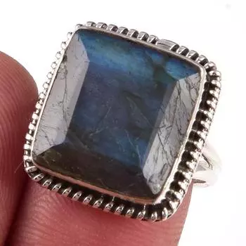 Natural Labradorite Gemstone Handmade 925 Solid Sterling Silver Ring Size 8 O5a38