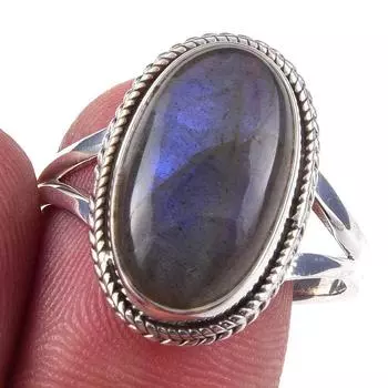 Natural Labradorite Gemstone Handmade 925 Solid Sterling Silver Ring S.10 K0R11