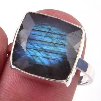 Natural Labradorite Gemstone Handmade 925 Solid Sterling Silver Ring S.8.5 d7l46