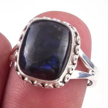 Natural Labradorite Gemstone Handmade 925 Solid Sterling Silver Ring Size 8 E3b12