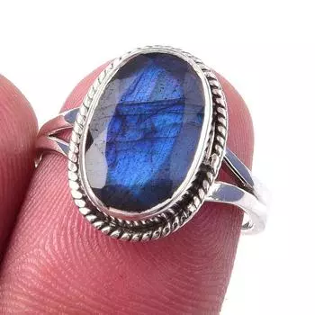 Natural Labradorite Gemstone Handmade 925 Solid Sterling Silver Ring S.6.5 C0a13
