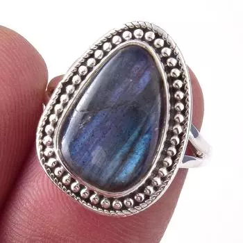 Natural Labradorite Gemstone Handmade 925 Solid Sterling Silver Ring Size 6 J7s20