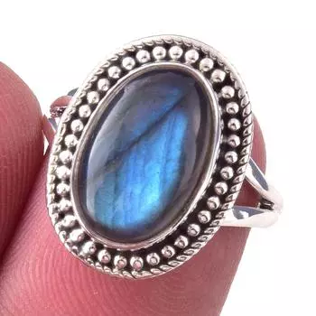 Natural Labradorite Gemstone Handmade 925 Solid Sterling Silver Ring Size 6 m5z31